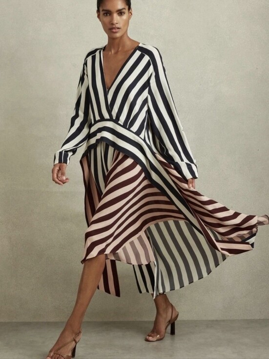 Reiss Dresses & Skirts - Reiss Nola Colourblock Asymmetric Stripe Midi Dress
